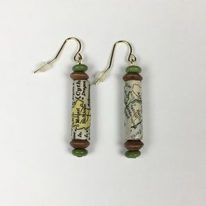 Handmade Paper Bead Earrings Vintage Maps